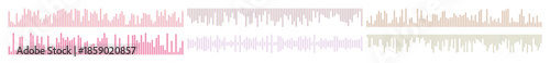 Sound wave pattern with pink and black hues isolated on transparent background