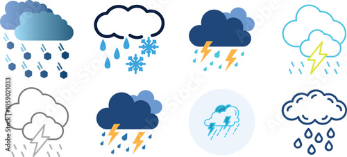 Strom Weather Icon set. Weather symbol for web. Lightning bolt and cloud outline symbol. Simple weather graphic. Strom, power, and electricity concept. Vector illustration for energy logo design.