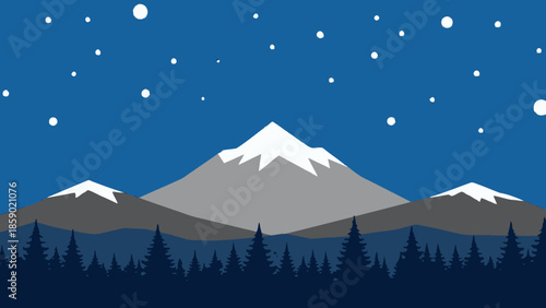 Vast Winter Mountain Range Under a Starry, Snowy Night Sky