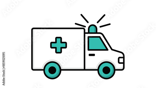 Ambulance Icon with Medical Cross and Flashing Light