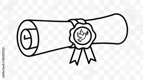 A black and white line drawing of a rolled up certificate with a ribbon tied around it in a bow