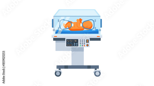 Baby in Incubator with Medical Equipment