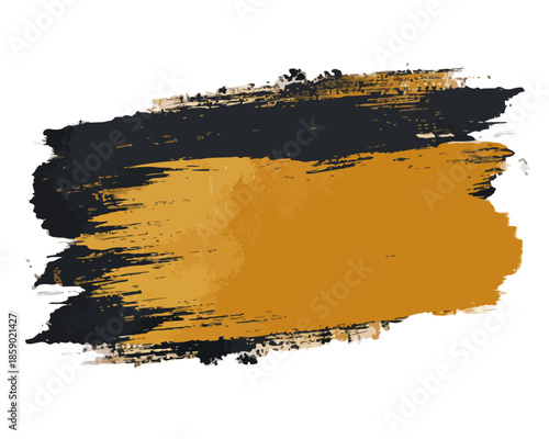 Abstrakter Pinselstrich in Schwarz und Gold auf transparentem Hintergrund, künstlerischer Hintergrund für Design.
