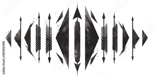 Abstrakte geometrische Muster mit Pfeilen und grunge Textur, isoliert auf weißem Hintergrund