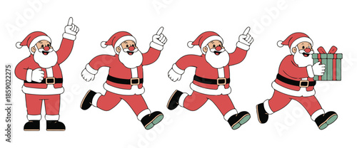 Santa Claus Cartoon Characters Dancing with Gifts