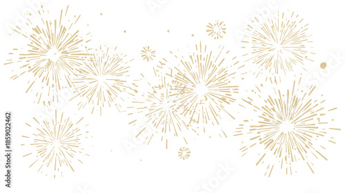 Golden fireworks exploding in the night sky with vibrant sparks and dynamic movement