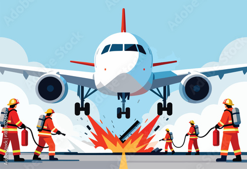 Firefighters rush to extinguish a plane emergency on the tarmac