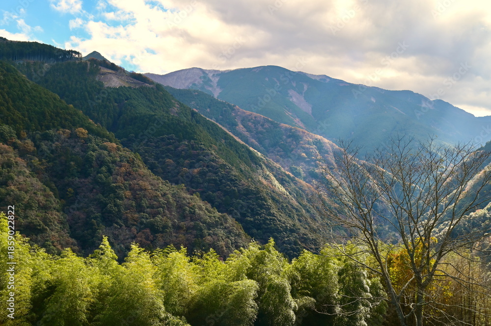 Fototapeta premium Dramatic Light and Sky Over Mountain Range Near Iya Valley in Tokushima Prefecture, Shikoku Island