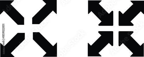 Four black arrows pointing outwards from center on white background direction