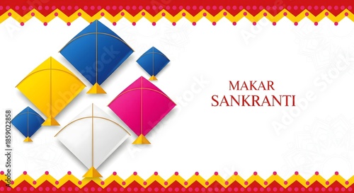 Makar Sankranti Colorful Kite Festival Greeting Banner Traditional Design