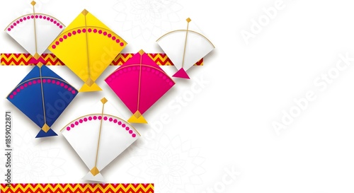Colorful Traditional Kites Decoration for Makar Sankranti Festival Background