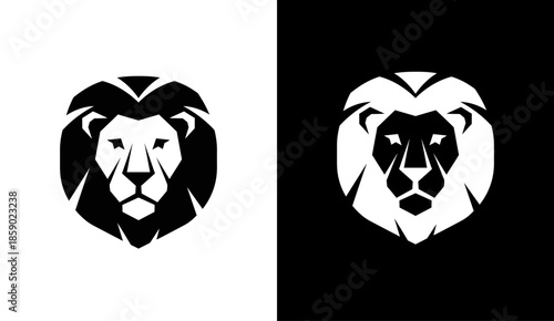 Lion head logo set. Strong animal face silhouette isolated on black and white background