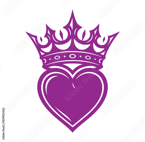 Purple heart with crown symbol for love and royalty concepts