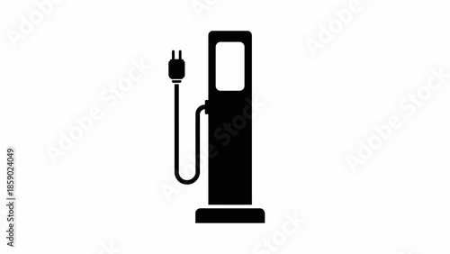 Electric vehicle charging station icon. EV charger post silhouette isolated on white.