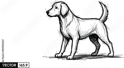 Hand drawn sketch of a loyal dog standing alertly in profile view vector art