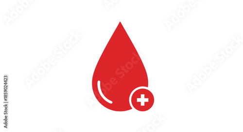 Red blood drop icon with medical cross symbol, healthcare and donation concept, vector illustration