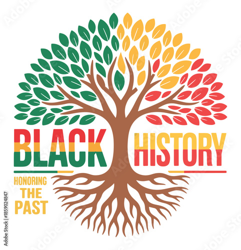 Black History Tree Logo with Colorful Leaves and Roots