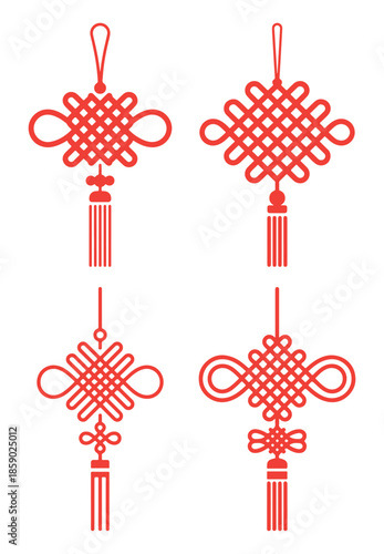 Red Chinese Knot Ornaments on White Background