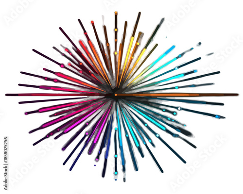 Explosión de colores vibrantes y texturas abstractas sobre fondo blanco, arte digital dinámico.