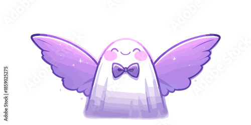 Encantador fantasma alado con pajarita, ilustración transparente para diseño