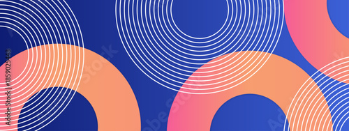 Design element with circles and arcs on a dark blue backdrop. Ideal for backgrounds, digital art, web design, and branding