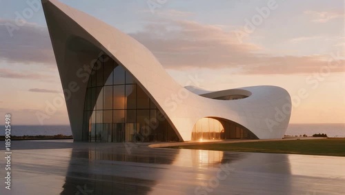 Modern white architectural building by the sea