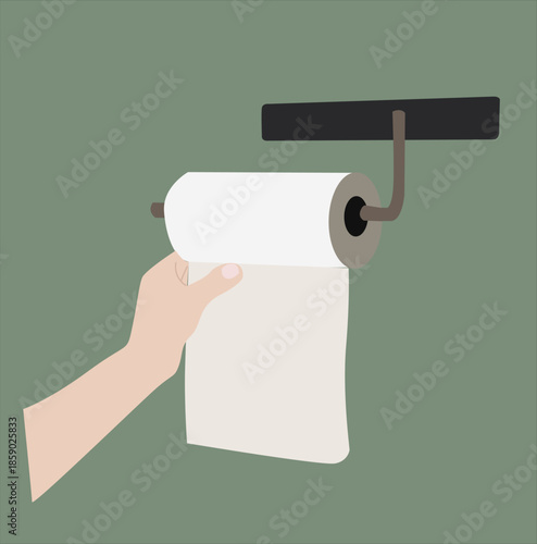 toilet paper rolls. hand taking toilet paper