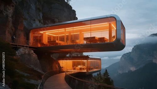Modern cliffside glass house