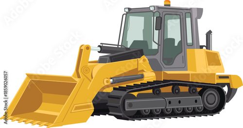 Yellow tracked bulldozer loader construction machine detailed illustration heavy equipment isolated on white background industrial vehicle