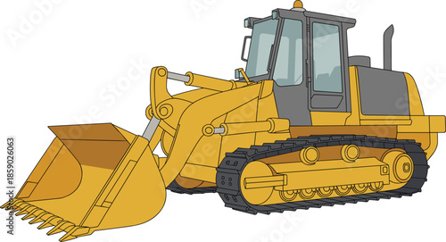 Yellow tracked bulldozer loader construction machine detailed illustration heavy equipment isolated on white background industrial vehicle