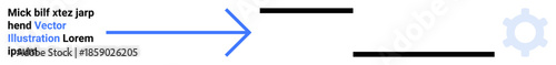 Workflow management, automation, data processing, direction, technology, and systems. Blue arrow pointing right towards a cogwheel. Workflow management and automation concepts