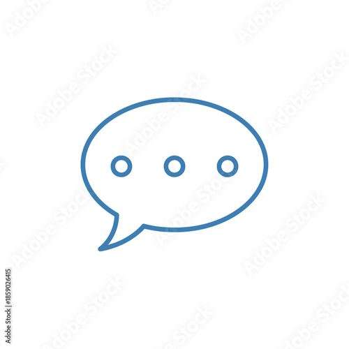 Blue speech bubble icon with ellipsis dots, simple line art vector illustration