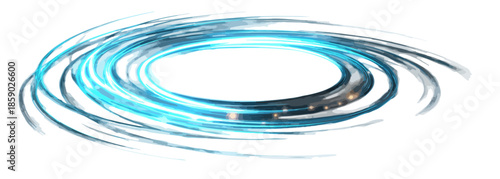 Anillo de luz azul brillante y dinámico con efecto de remolino y destellos, ideal para diseño digital.