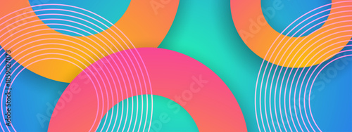 Abstract image contains multicolored shapes and lines on a gradient background