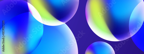 Abstract translucent colorful circles with vibrant gradients on a dark background