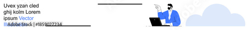 Remote work, cloud computing, virtual communication, online collaboration, technology adoption, modern workspaces. A person at a laptop with a cloud. Remote work and cloud computing concept