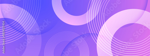 Purple gradient background with overlapping circles and arcs