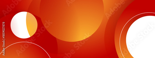 Orange background displays overlapping circles and sections of circles with white areas