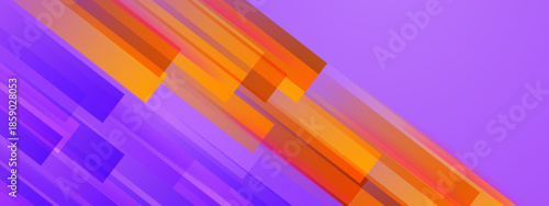 Angled translucent geometric shapes of orange and purple colors
