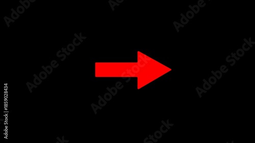 Red right arrow animation on transparent background. Clean directional indicator in 4K resolution, perfect for navigation, tutorials, presentations, call to action, and motion graphics.