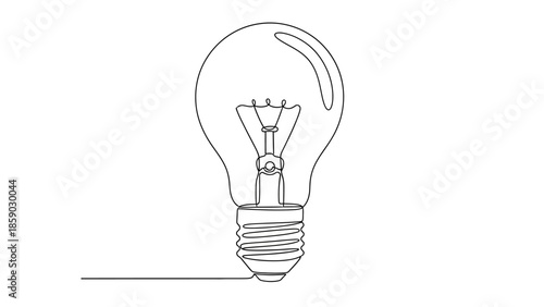 A minimalist single-line drawing of a classic incandescent light bulb, showcasing its filament and threaded base.