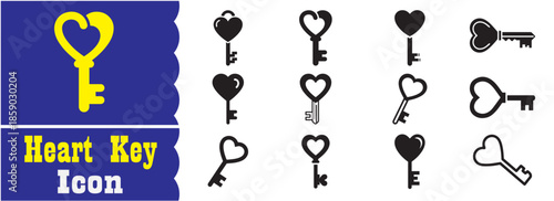 Set of Heart Key icon, Heart Key vector collection