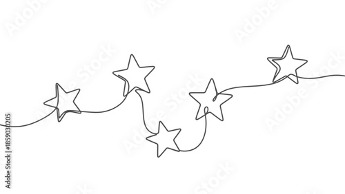 A continuous line drawing of a string of stars against a white background.