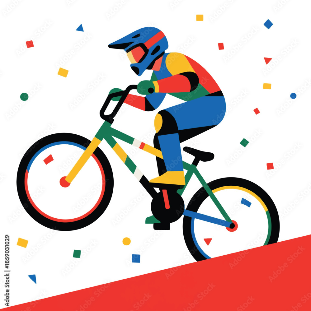 Fototapeta premium Illustration Of A Bmx Athlete Doing A Jumping Trick Using A Bicycle Vector Design Template
