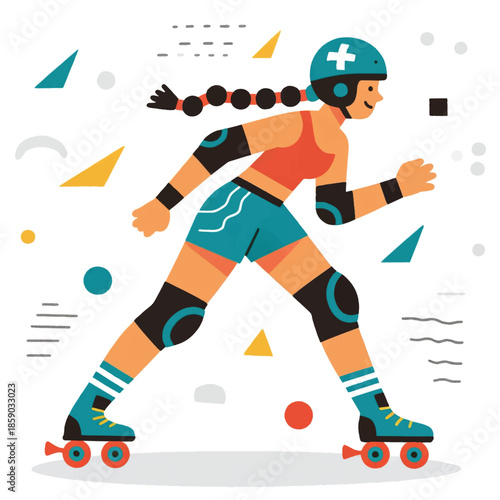 Illustration Of A Roller Derby Athlete Playing And Wearing A Helmet Vector Design Template