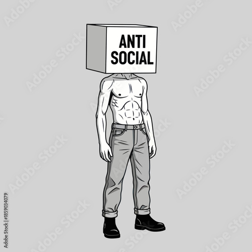 Man with Anti Social Sign on Head.