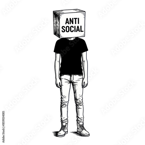 Man with Cardboard Box on Head Anti Social.