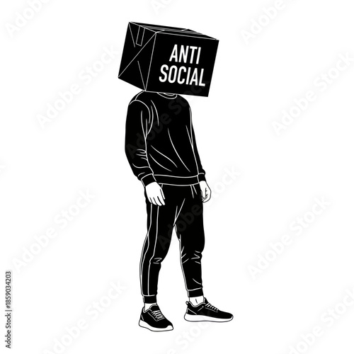 Man Wearing Anti Social Box Headgear.
