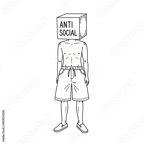Man with Cardboard Box on Head.