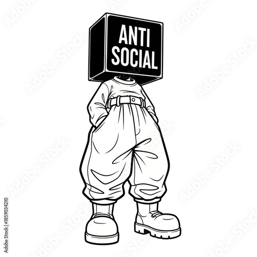 Person Wearing Box with Antisocial Label.